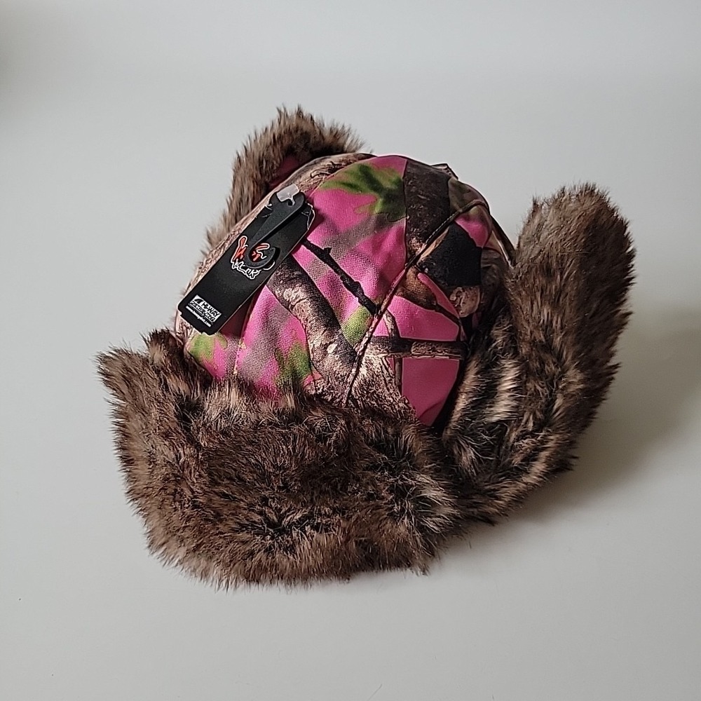 Wild Wear Camo Bomber Trapper Hat Pink One Size Coquette Grunge Gorpcore Outdoor